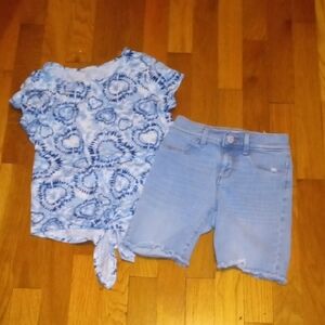 Blue Tie-Dye shirt and denim shorts girls 8